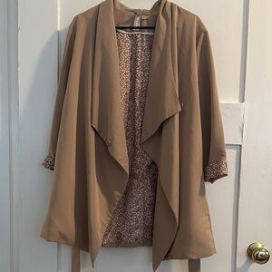Divided Tan Drape Jacket with Patterned Lining